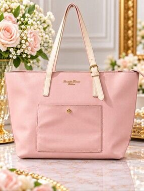 Samantha Thavasa Deluxe Blush Pink Leather Tote Shoulder Bag Designer Purse